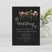 Boho Herfst Wildflower Meadow Black & White QR-cod Kaart (Staand voorkant)
