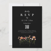 Boho Herfst Wildflower Meadow Black & White QR-cod Kaart (Achterkant)