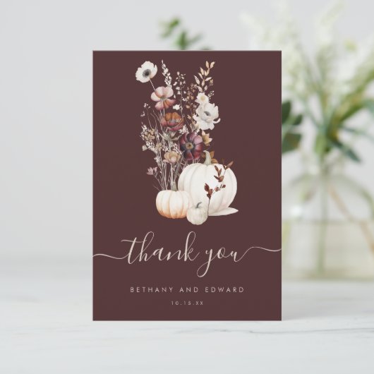 Boho Herfst Wildflower Pompoen bruiloft Bedankkaart (Staand voorkant)