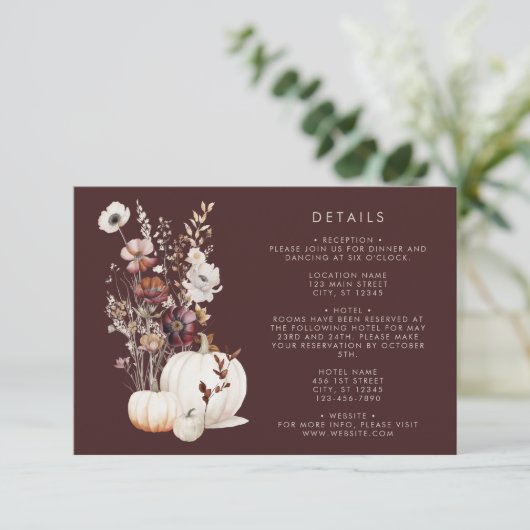 Boho Herfst Wildflower Pompoen bruiloft Informatiekaartje (Staand voorkant)