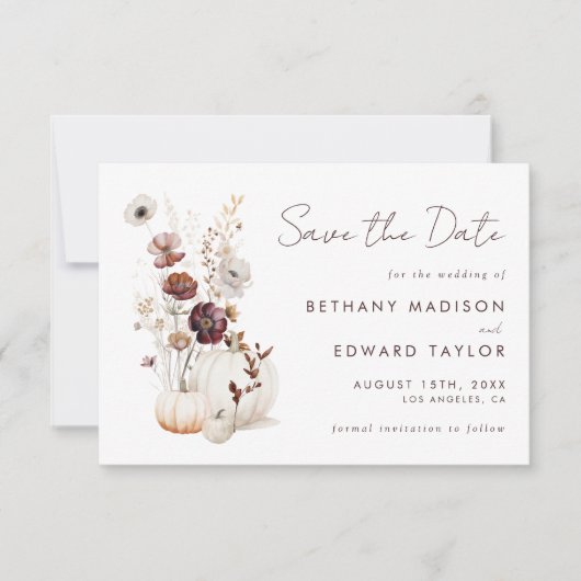 Boho Herfst Wildflower Pompoen bruiloft Save The Date (Voorkant)