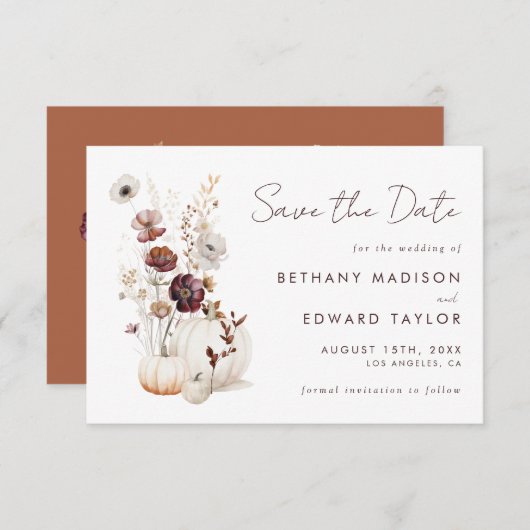 Boho Herfst Wildflower Pompoen bruiloft Save The Date (Voorkant / Achterkant)
