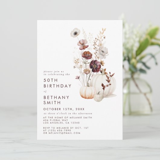 Boho Herfst Wildflower Pompoen Verjaardagsfeest Kaart (Staand voorkant)