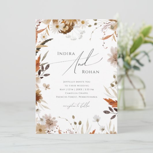 Boho herfst Wildflower QR-code Alles in één bruilo Kaart (Staand voorkant)