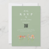 Boho Herfst Wildflower Sage Green QR Code Wedding Kaart (Achterkant)