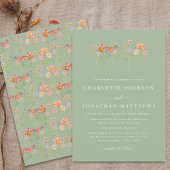 Boho Herfst Wildflower Sage Green Wedding Kaart