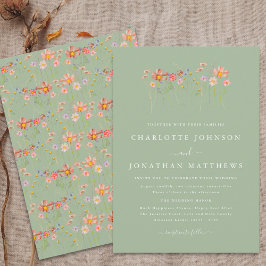 Boho Herfst Wildflower Sage Green Wedding Kaart