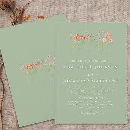 Boho Herfst Wildflower Sage Green Wedding Kaart