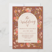 Boho Herfst Wildflower Terracotta Beige bruiloft Kaart (Voorkant)