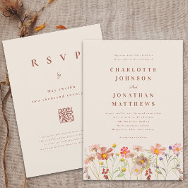 Boho Herfst Wildflower Terracotta Beige bruiloft Kaart