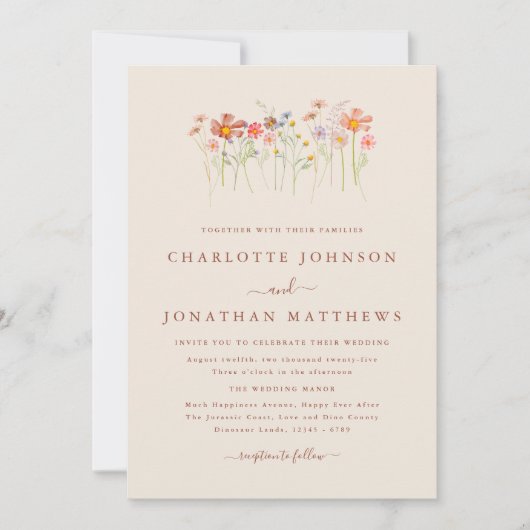 Boho Herfst Wildflower Terracotta Beige bruiloft Kaart (Voorkant)