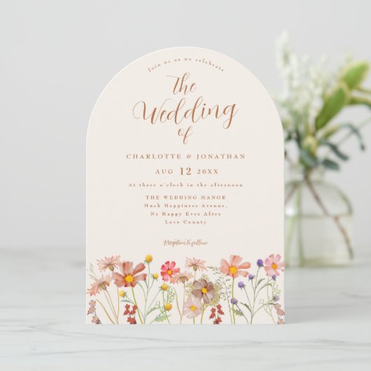 Boho Herfst Wildflower Terracotta bruiloft Kaart (Staand voorkant)