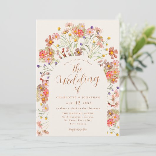 Boho Herfst Wildflower Terracotta bruiloft Kaart (Staand voorkant)