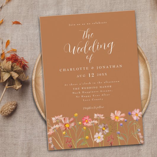 Boho Herfst Wildflower Terracotta Floral Wedding Kaart