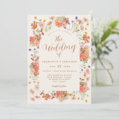 Boho Herfst Wildflower Verbrand Sinaasappel bruilo Kaart (Staand voorkant)