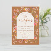 Boho Herfst Wildflower Verbrand Sinaasappel bruilo Kaart (Staand voorkant)