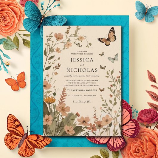 Boho Herfst Wildflower Waterverf Bloemen Huwelijk Kaart