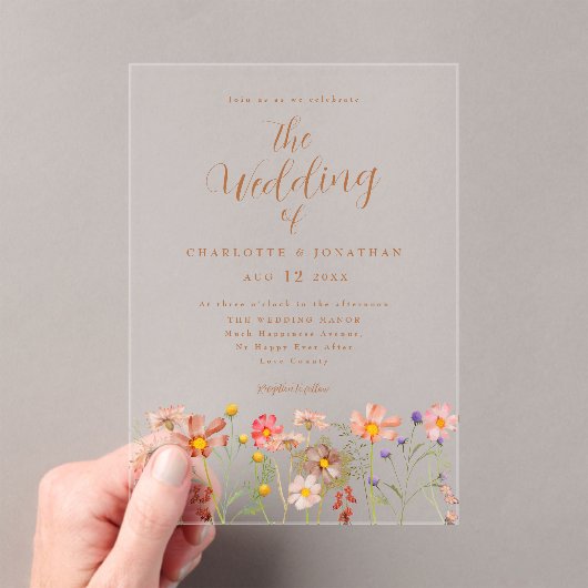 Boho herfst Wildflower Wedding Acryl Uitnodigingen (Insitu (Draagbaar))