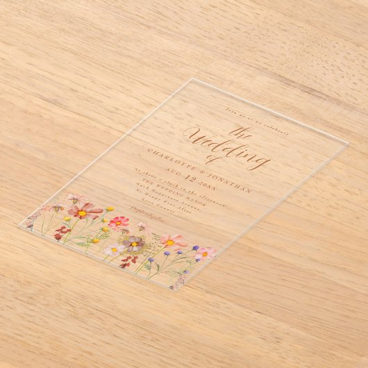 Boho herfst Wildflower Wedding Acryl Uitnodigingen (Laagn)