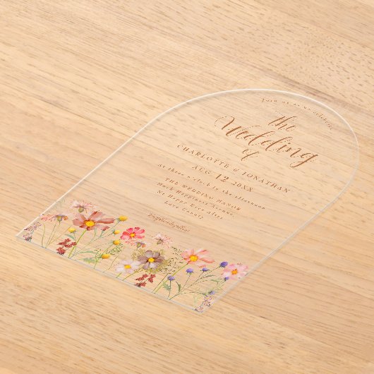 Boho herfst Wildflower Wedding Acryl Uitnodigingen (Laagn)