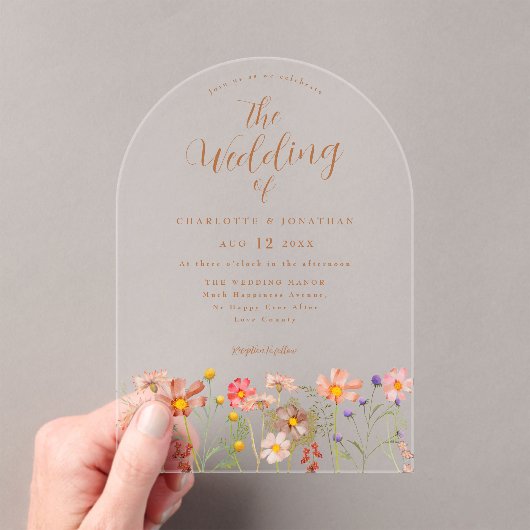 Boho herfst Wildflower Wedding Acryl Uitnodigingen (Insitu (Draagbaar))