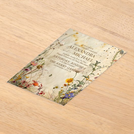 Boho Herfst Wildflower Wedding Acryl Uitnodigingen (Laagn)