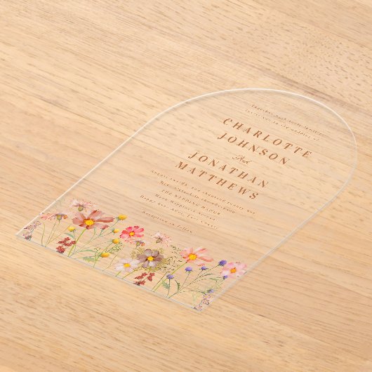 Boho herfst Wildflower Wedding Acryl Uitnodigingen (Laagn)