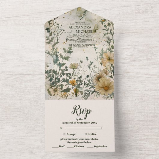 Boho Herfst Wildflower Wedding All In One Uitnodiging (Binnen)