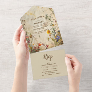 Boho Herfst Wildflower Wedding All In One Uitnodiging