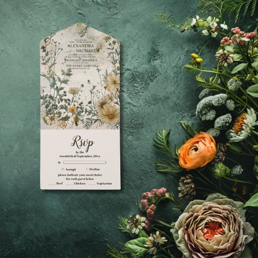 Boho Herfst Wildflower Wedding All In One Uitnodiging