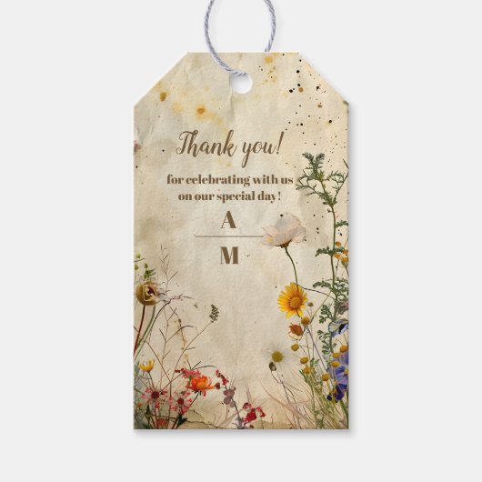 Boho Herfst Wildflower Wedding Cadeaulabel (Voorkant)