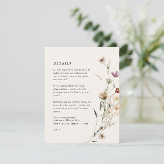 Boho Herfst Wildflower Wedding Details Informatiekaartje (Staand voorkant)