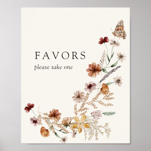 Boho Herfst Wildflower Wedding Favors Sign Poster (Voorkant)