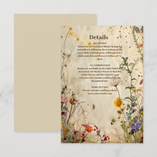 Boho Herfst Wildflower Wedding Informatiekaartje (Voorkant / Achterkant)