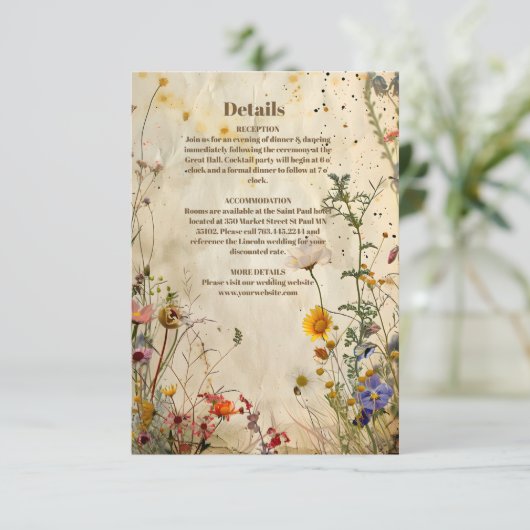 Boho Herfst Wildflower Wedding Informatiekaartje (Staand voorkant)