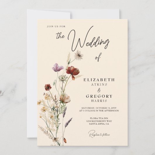 Boho Herfst Wildflower Wedding Kaart (Voorkant)
