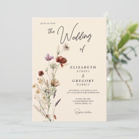 Boho Herfst Wildflower Wedding Kaart (Staand voorkant)