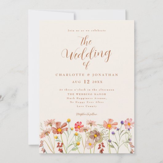 Boho Herfst Wildflower Wedding Kaart (Voorkant)