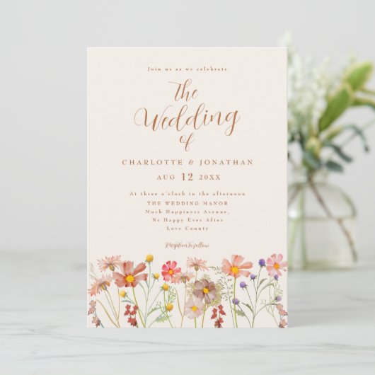 Boho Herfst Wildflower Wedding Kaart (Staand voorkant)