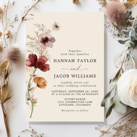 Boho Herfst Wildflower Wedding Kaart