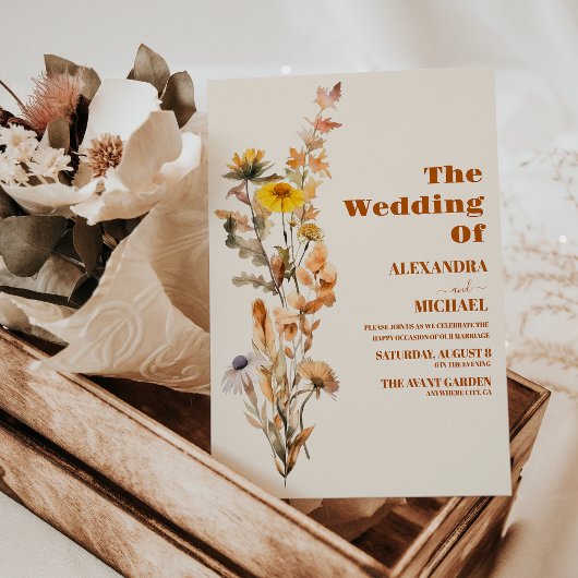 Boho Herfst Wildflower Wedding Kaart