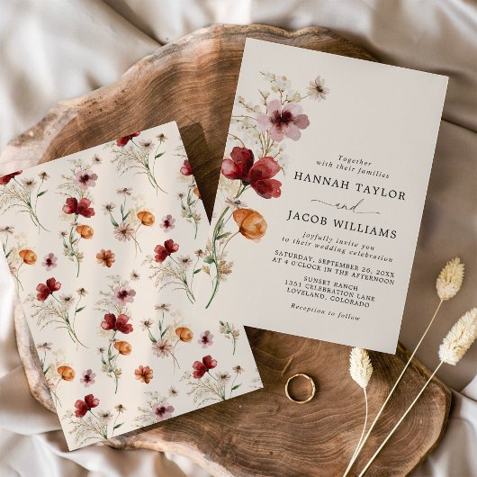 Boho Herfst Wildflower Wedding Kaart