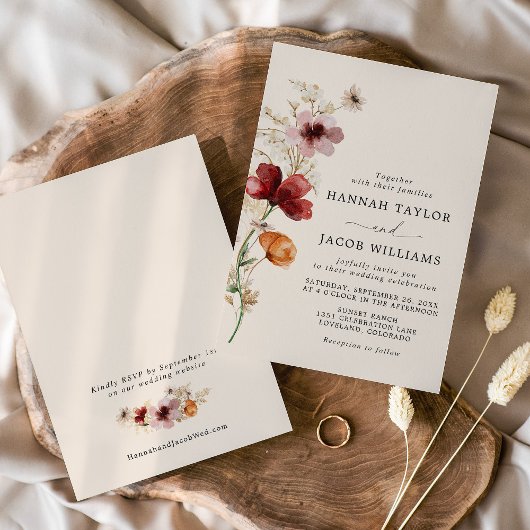 Boho Herfst Wildflower Wedding Kaart