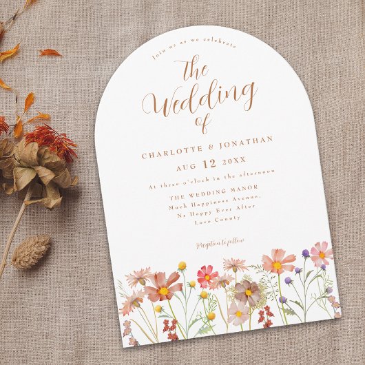 Boho Herfst Wildflower Wedding Kaart