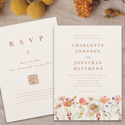 Boho Herfst Wildflower Wedding Kaart