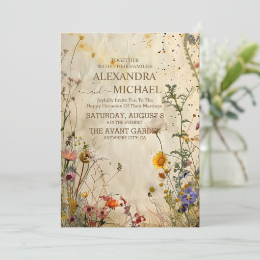 Boho Herfst Wildflower Wedding Kaart (Staand voorkant)