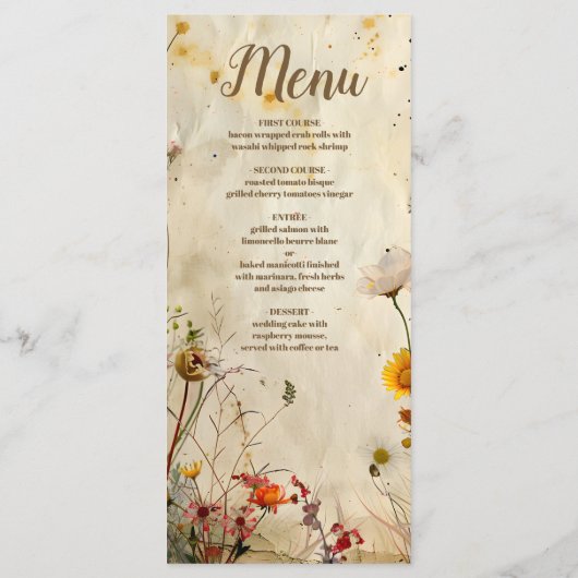 Boho Herfst Wildflower Wedding Menu (Achterkant)