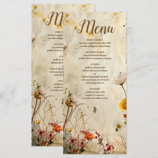 Boho Herfst Wildflower Wedding Menu (Voorkant / Achterkant)