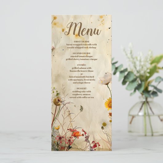 Boho Herfst Wildflower Wedding Menu (Staand voorkant)