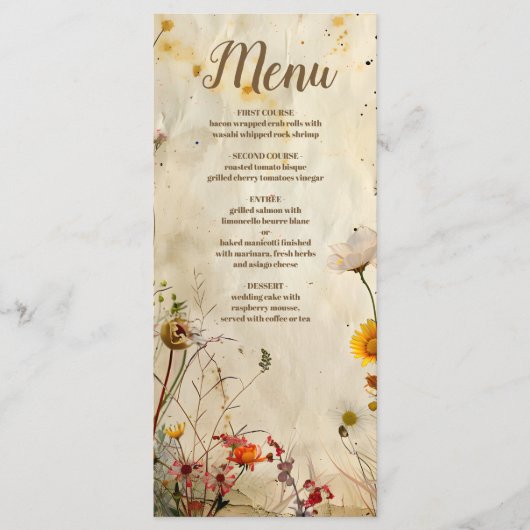 Boho Herfst Wildflower Wedding Menu (Voorkant)